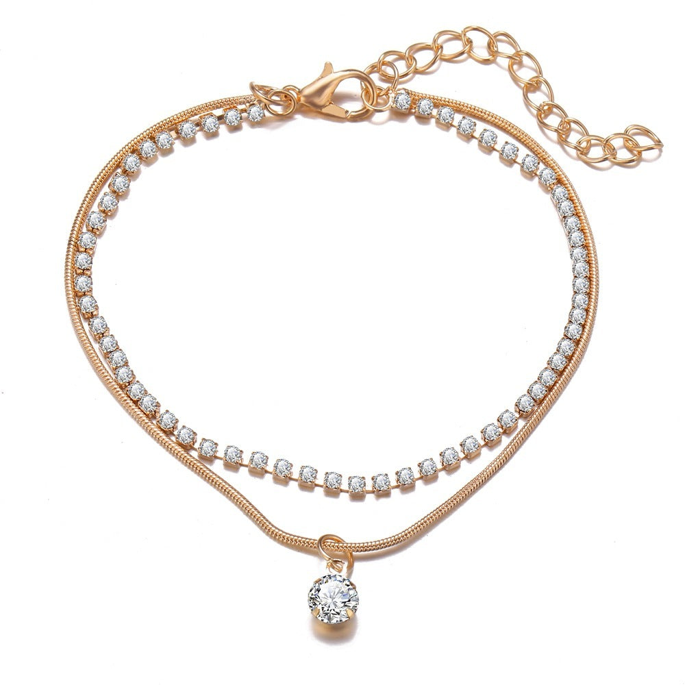 K & S | Damen Fußkette Boho mit Zirkonia & Perlen – Eleganter Schmuck für Sommer & Strand
