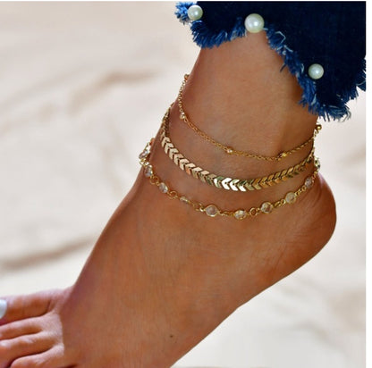 K & S | Damen Fußkette Boho mit Zirkonia & Perlen – Eleganter Schmuck für Sommer & Strand