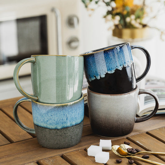 K & S | Retro Keramik Tasse 400ml – Kaffeetasse & Teetasse für Milch & Heißgetränke