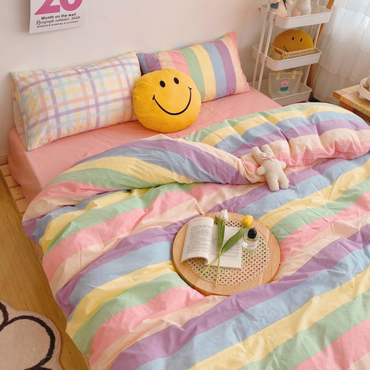 K & S | Regenbogen Bettwäsche Set aus 100% Baumwolle, bunt & weich für Schlafzimmer & Kinderzimmer