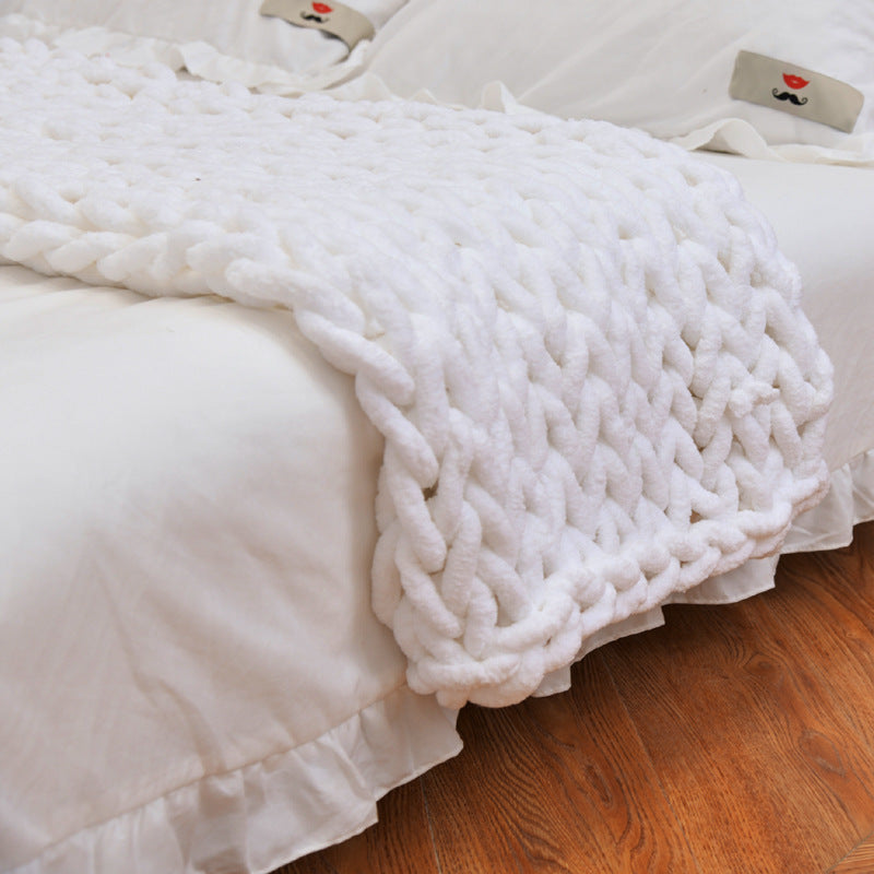 K & S | Grob Gestrickte Chenille-Decke aus Handgefertigtem Garn - Weiche Kuscheldecke für Sofa & Schlafzimmer