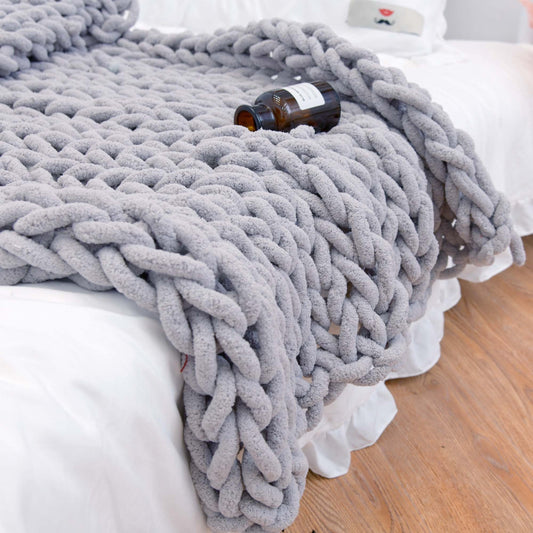 K & S | Grob Gestrickte Chenille-Decke aus Handgefertigtem Garn - Weiche Kuscheldecke für Sofa & Schlafzimmer