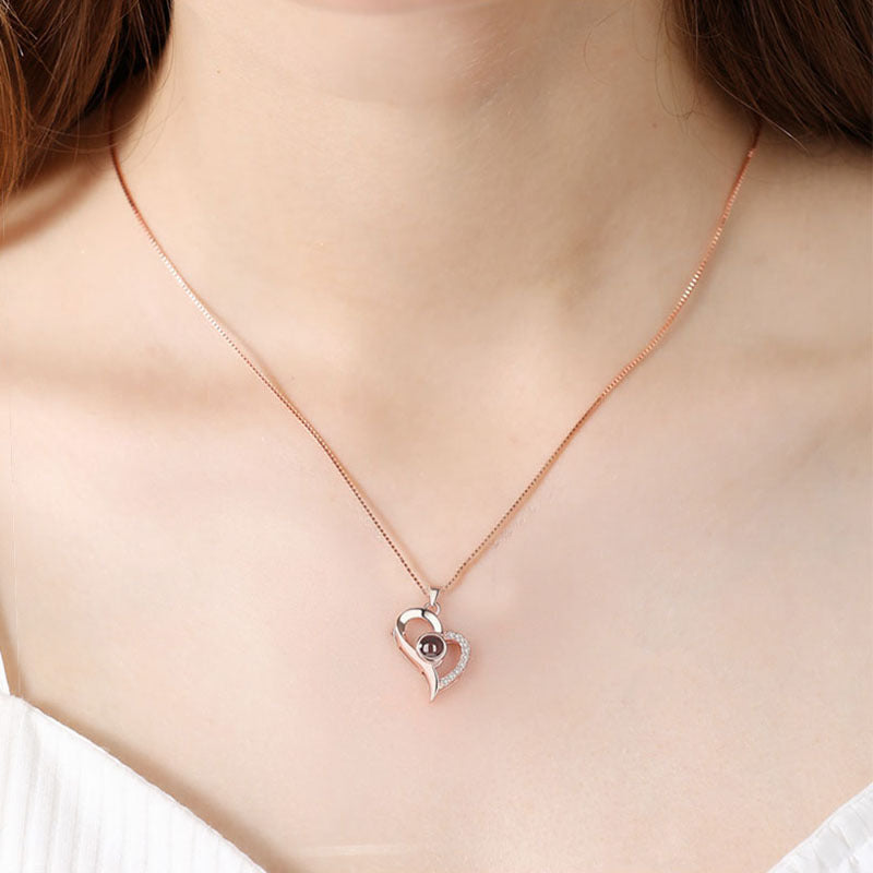 K & S | Damen Halskette 925 Silber Herz Anhänger – Personalisierter Schmuck mit Fotoprojektion