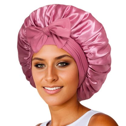 K & S | Satin Schlafhaube Doppellagig mit Bindeband – Nachtmütze für Lockiges Haar & Anti-Frizz