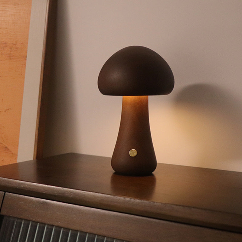 K & S | LED Nachtlicht aus Holz – Pilzform Tischlampe mit Touch-Schalter für Schlafzimmer & Kinderzimmer