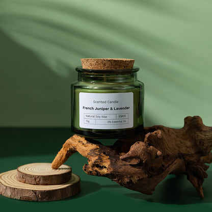 K & S | Duftkerze Sojawachs im Grünen Glas – Rauchfrei & Stilvoll mit Holzdeckel