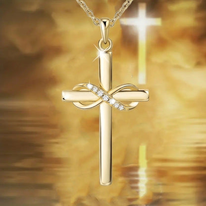K & S | Damen Halskette Kreuz & Unendlichkeit Anhänger – Eleganter Vergoldeter Schmuck