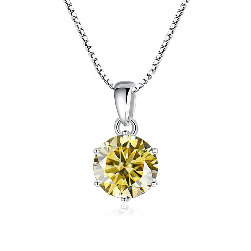 K & S | Damen Halskette 925 Silber mit Rundem Moissanit – Eleganter Funkelnder Schmuck Anhänger