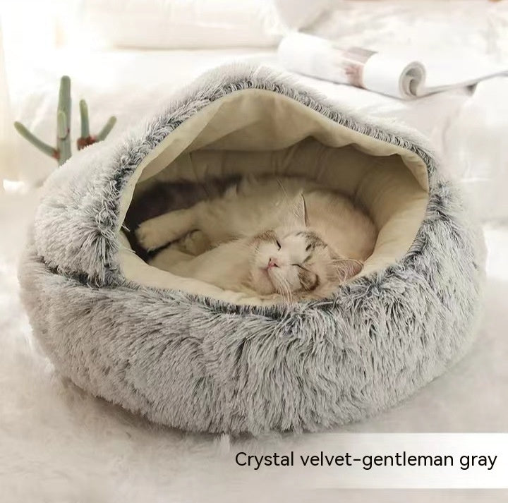 K & S | Rundes Kuschelbett für Hunde & Katzen aus Plüsch - Weiches & Waschbares Haustierbett für Winter & Zuhause