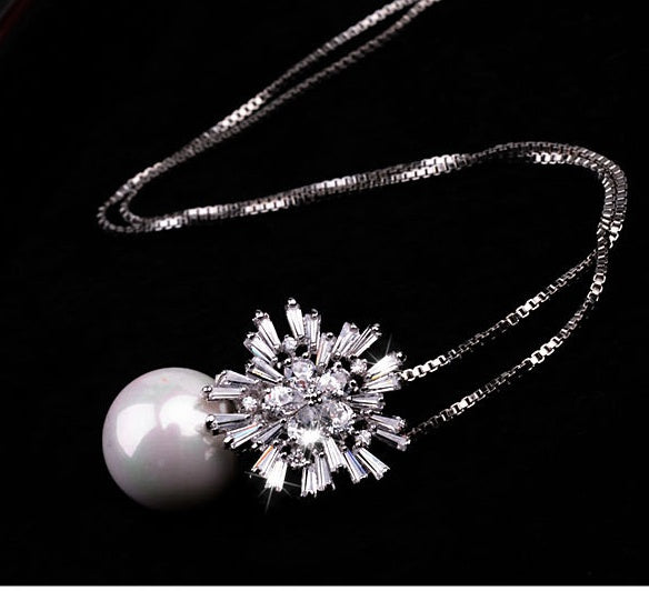 K & S | Damen Halskette Vergoldet mit Perlen & Zirkonia – Eleganter Schmuck & Geschenkidee