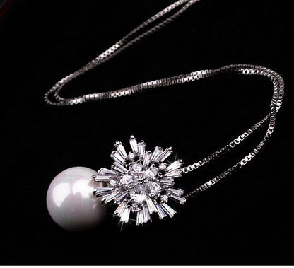 K & S | Damen Halskette Vergoldet mit Perlen & Zirkonia – Eleganter Schmuck & Geschenkidee