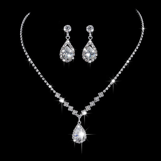 K & S | Damen Schmuckset Zirkonia – Elegante Halskette & Ohrringe mit Tropfen Anhänger