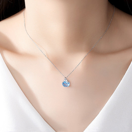 K & S | Damen Halskette 925 Silber mit Oval Kristall – Eleganter Schmuck & Funkelnder Anhänger