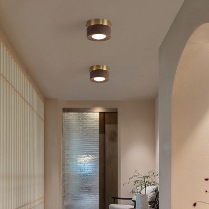 K & S | LED Deckenstrahler – Runde Deckenlampe aus Walnussholz im modernen Design