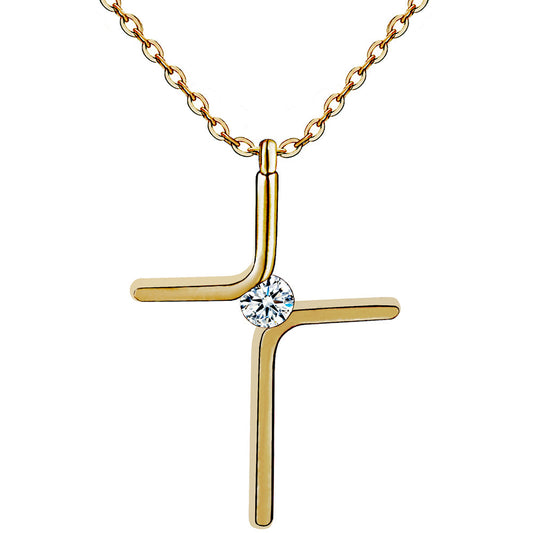 K & S | Kreuz Anhänger Halskette Titanstahl Vergoldet – Robuster & Eleganter Schmuck für Damen & Herren