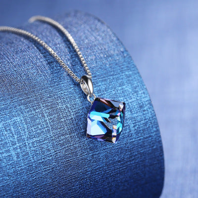 K & S | Damen Halskette 925 Silber mit Kristall Würfel Anhänger – Kreativer & Eleganter Schmuck