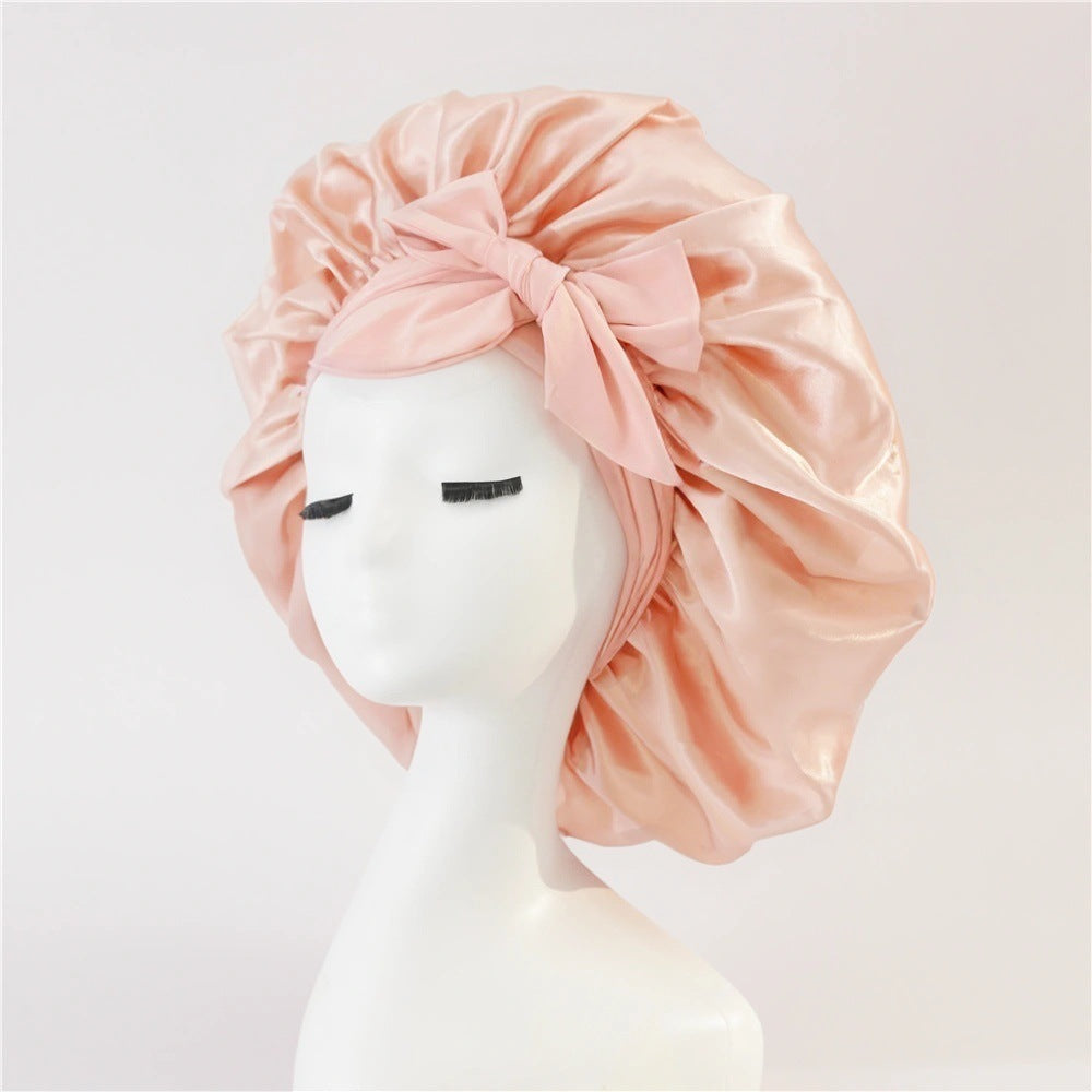 K & S | Satin Schlafhaube Doppellagig mit Bindeband – Nachtmütze für Lockiges Haar & Anti-Frizz