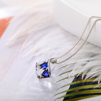 K & S | Damen Halskette 925 Silber mit Kristall Würfel Anhänger – Kreativer & Eleganter Schmuck