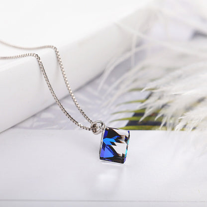 K & S | Damen Halskette 925 Silber mit Kristall Würfel Anhänger – Kreativer & Eleganter Schmuck
