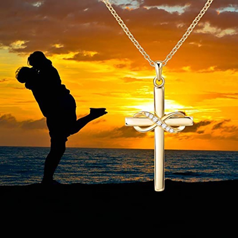 K & S | Damen Halskette Kreuz & Unendlichkeit Anhänger – Eleganter Vergoldeter Schmuck