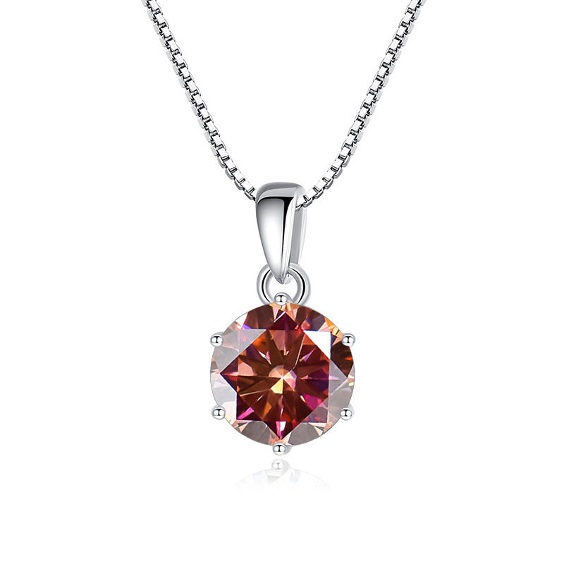 K & S | Damen Halskette 925 Silber mit Rundem Moissanit – Eleganter Funkelnder Schmuck Anhänger
