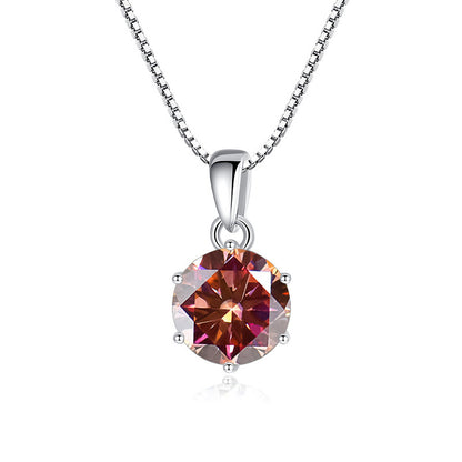 K & S | Damen Halskette 925 Silber mit Rundem Moissanit – Eleganter Funkelnder Schmuck Anhänger
