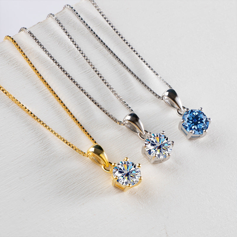 K & S | Damen Halskette 925 Silber mit Rundem Moissanit – Eleganter Funkelnder Schmuck Anhänger