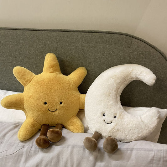 K & S | Kuschelkissen Sonne & Mond mit Lächelndem Gesicht - Weiches Dekokissen für Sofa, Bett & Kinderzimmer