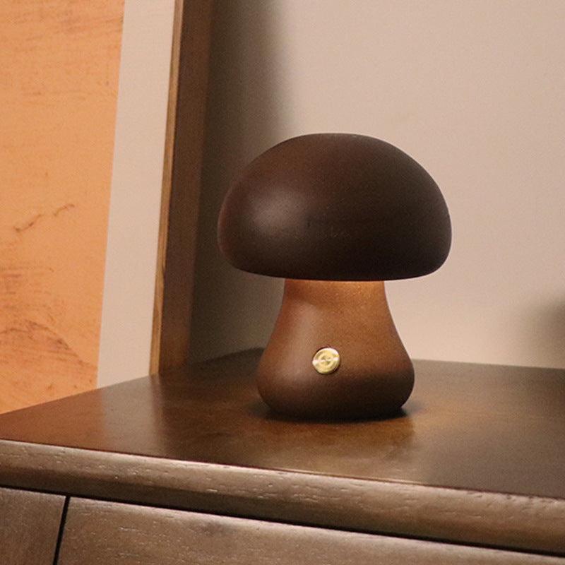 K & S | LED Nachtlicht aus Holz – Pilzform Tischlampe mit Touch-Schalter für Schlafzimmer & Kinderzimmer