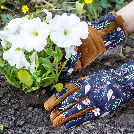 K & S | Mikrofaser Gartenhandschuhe mit Blumenmuster - Bequemer Schutz für Pflanzen, Unkraut & Gartenarbeit