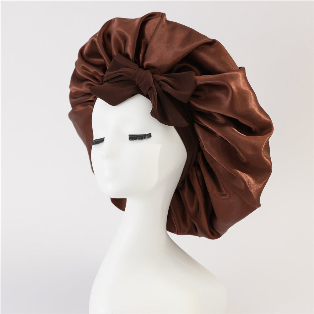 K & S | Satin Schlafhaube Doppellagig mit Bindeband – Nachtmütze für Lockiges Haar & Anti-Frizz