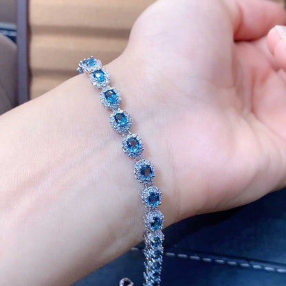 K & S | Damen Armband 925 Silber mit Natürlichem Blautopas – Eleganter Edelstein Schmuck