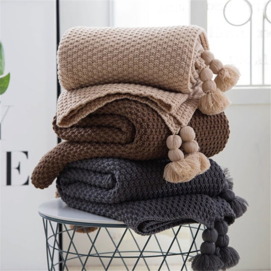K & S | Strickdecke aus Weicher Wolle mit Fransen - Kuschelige Sofadecke & Wohndecke