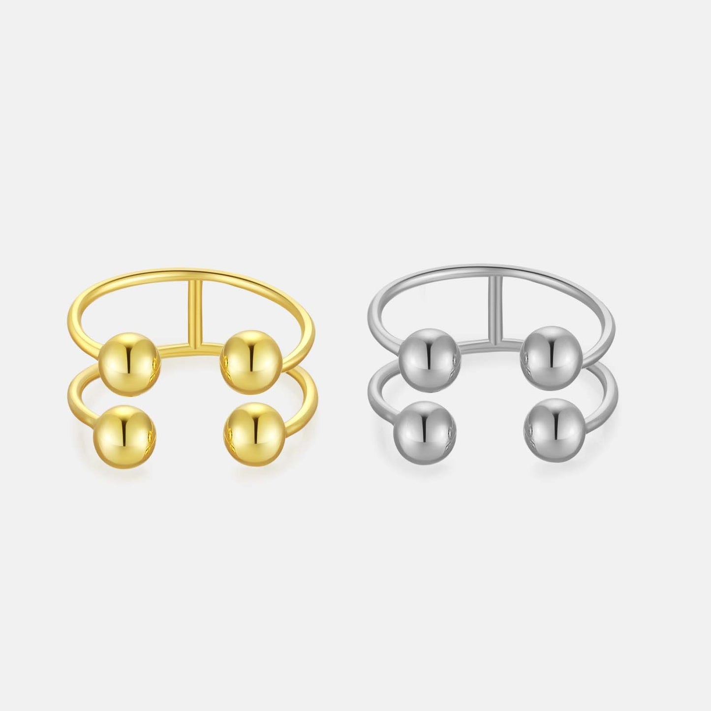K & S | Damenring 925 Silber Verstellbar – Moderner U-Förmiger Kugelring Eleganter Schmuck