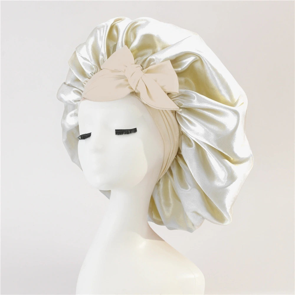 K & S | Satin Schlafhaube Doppellagig mit Bindeband – Nachtmütze für Lockiges Haar & Anti-Frizz