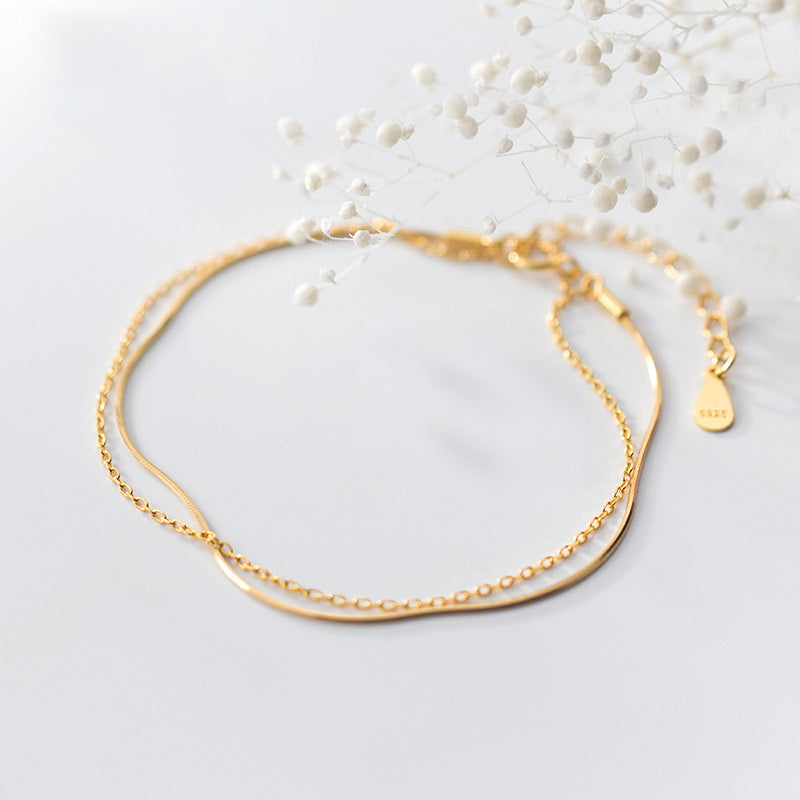 K & S | Damen Armband 925 Silber Doppelarmband – Eleganter Schmuck mit Schlangenkette