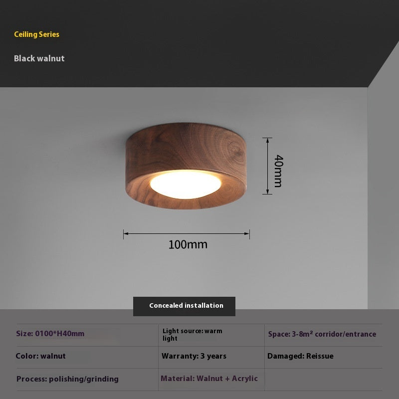 K & S | LED Deckenstrahler – Runde Deckenlampe aus Walnussholz im modernen Design