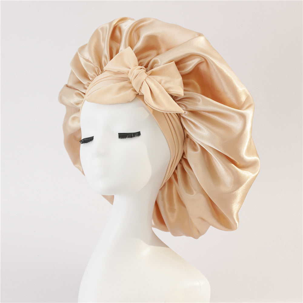 K & S | Satin Schlafhaube Doppellagig mit Bindeband – Nachtmütze für Lockiges Haar & Anti-Frizz