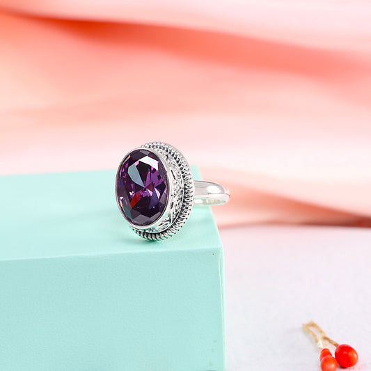 K & S | Damenring 925 Silber Verstellbar – Eleganter Ring mit Kristall Inlay Geometrisch