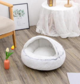 K & S | Rundes Kuschelbett für Hunde & Katzen aus Plüsch - Weiches & Waschbares Haustierbett für Winter & Zuhause