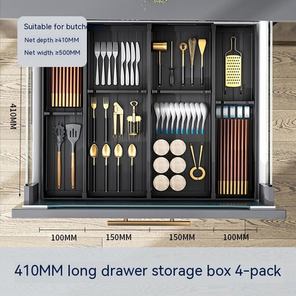 K & S | Schubladen Organizer Aluminium 4-lagig – Platzsparend & Ohne Bohren für Küche & Bad