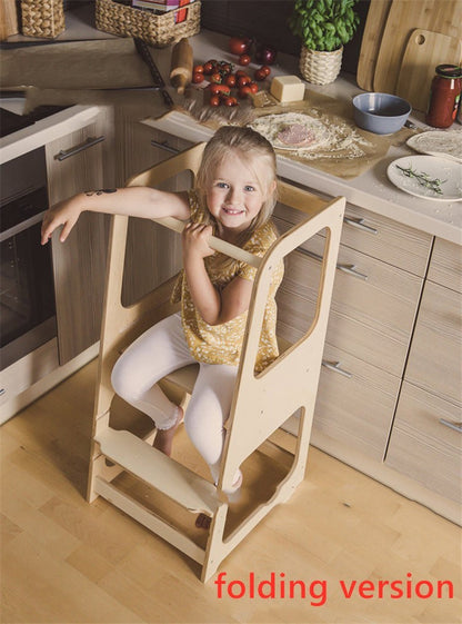 K & S | Montessori Lernturm Massivholz Kinder – Sicherer Höhenverstellbarer Küchenhelfer