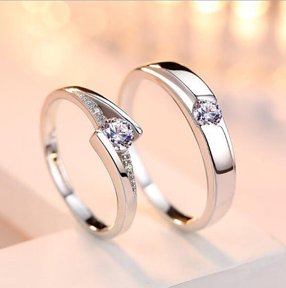 K & S | Partnerringe 925 Silber mit Zirkonia & Gravur – Verstellbare Elegante Schmuck Ringe