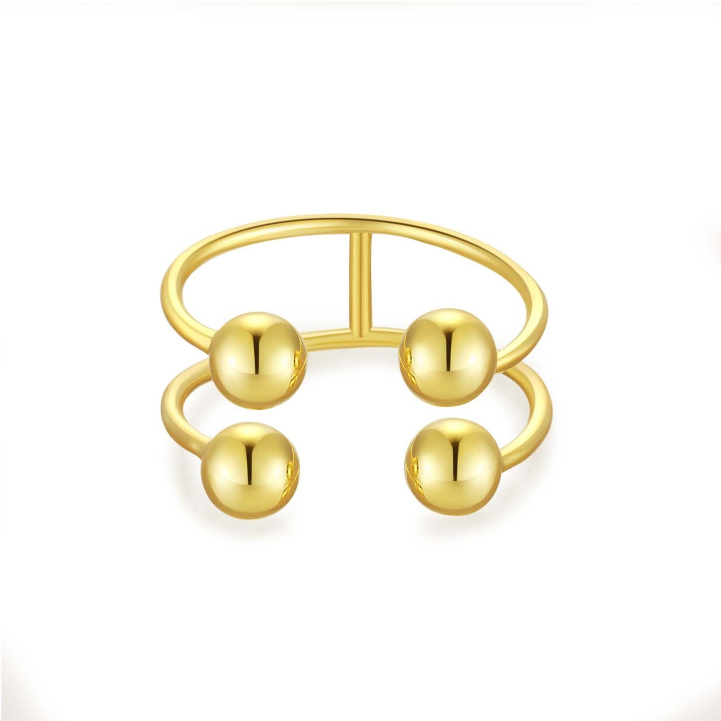 K & S | Damenring 925 Silber Verstellbar – Moderner U-Förmiger Kugelring Eleganter Schmuck