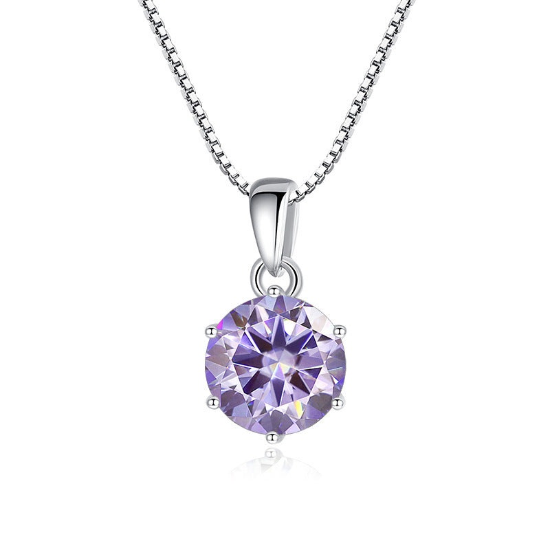 K & S | Damen Halskette 925 Silber mit Rundem Moissanit – Eleganter Funkelnder Schmuck Anhänger