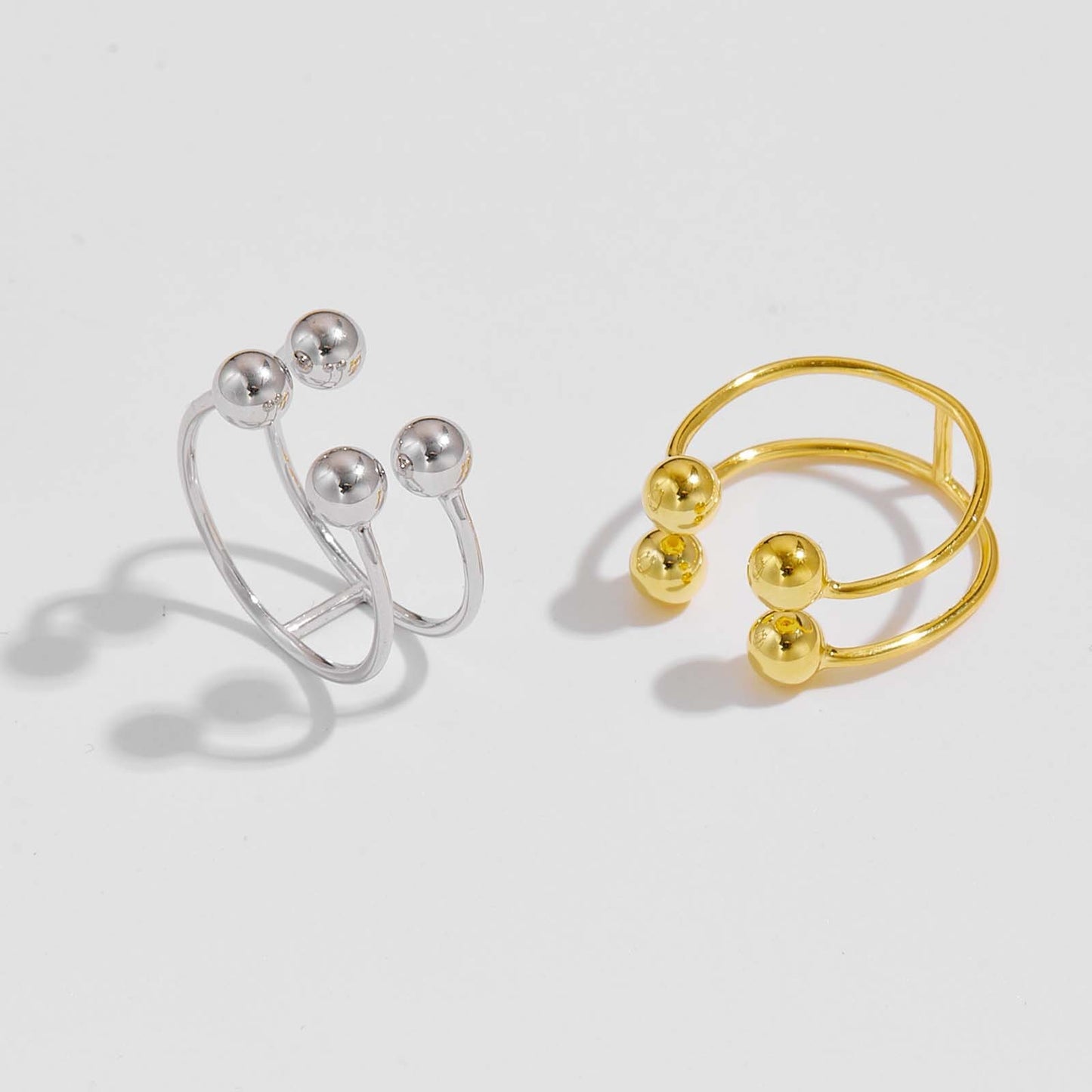 K & S | Damenring 925 Silber Verstellbar – Moderner U-Förmiger Kugelring Eleganter Schmuck