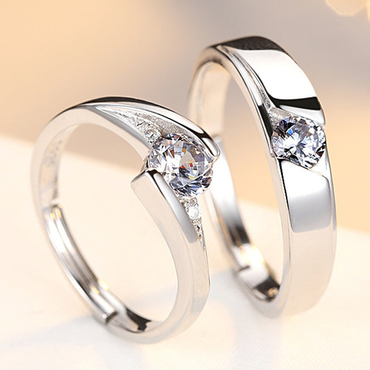 K & S | Partnerringe 925 Silber mit Zirkonia & Gravur – Verstellbare Elegante Schmuck Ringe