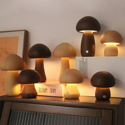 K & S | LED Nachtlicht aus Holz – Pilzform Tischlampe mit Touch-Schalter für Schlafzimmer & Kinderzimmer