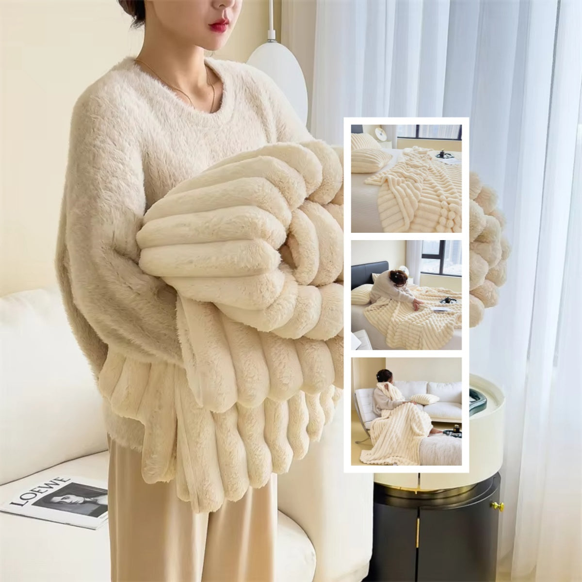 K & S | Kuscheldecke aus Bubble-Samt in Kaninchenfell-Optik - Extra Weiche & Doppelseitige Wohndecke für Sofa & Bett