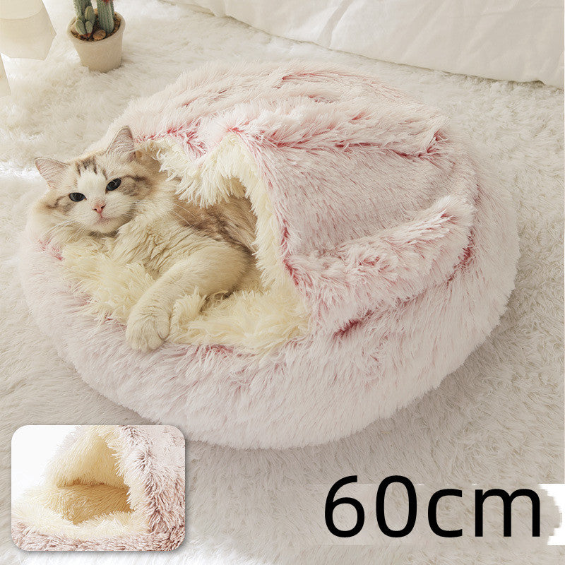 K & S | Rundes Kuschelbett für Hunde & Katzen aus Plüsch - Weiches & Waschbares Haustierbett für Winter & Zuhause